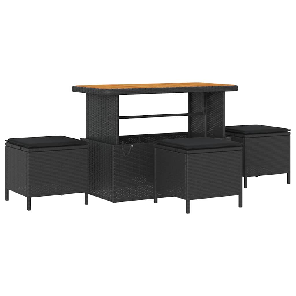 Garten-Sofa-Set mit Kissen mit Speicher Schwarz Poly Rattan